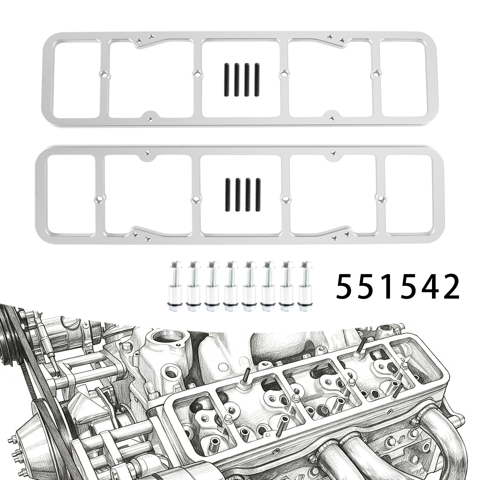 Valve Cover Adapter Compatible with all 1955-1986 perimeter bolt valve covers onto 1987 and newer SBC engines 551542