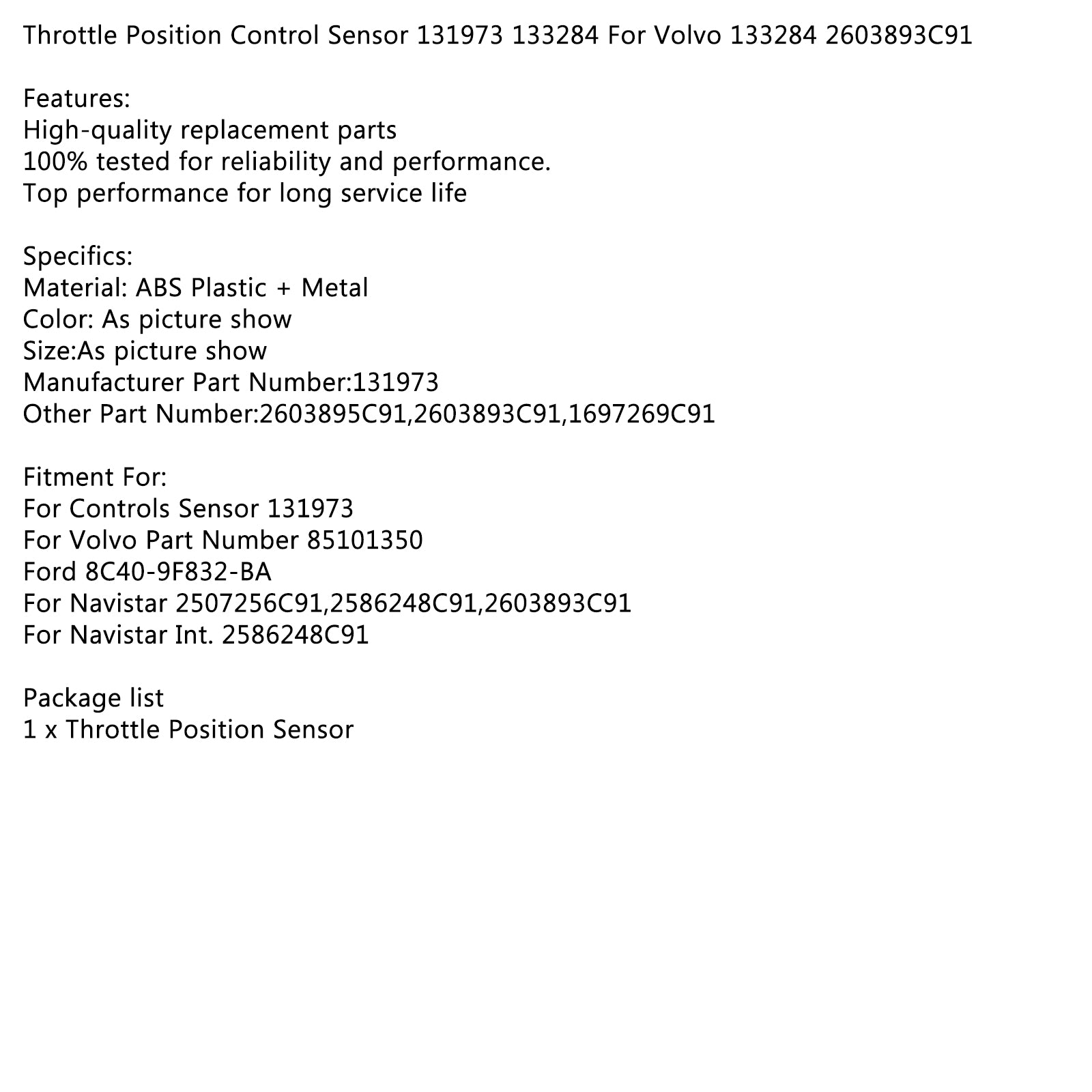 New Throttle Position Sensor 2603893C91 133284 For Williams Controls 131973 Generic
