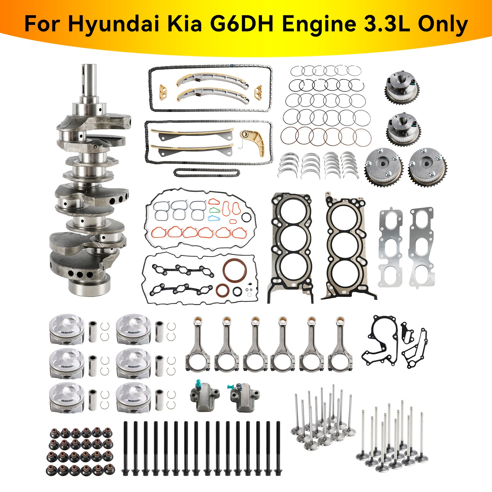 2013-2017 Hyundai Azera 3.3L G6DH 3.3L Engine Rebuild Overhaul Kit w/ Crankshaft Rods Timing