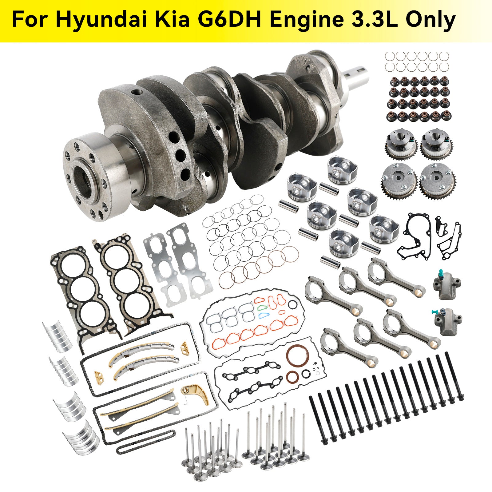 2013-2017 Hyundai Azera 3.3L G6DH 3.3L Engine Rebuild Overhaul Kit w/ Crankshaft Rods Timing