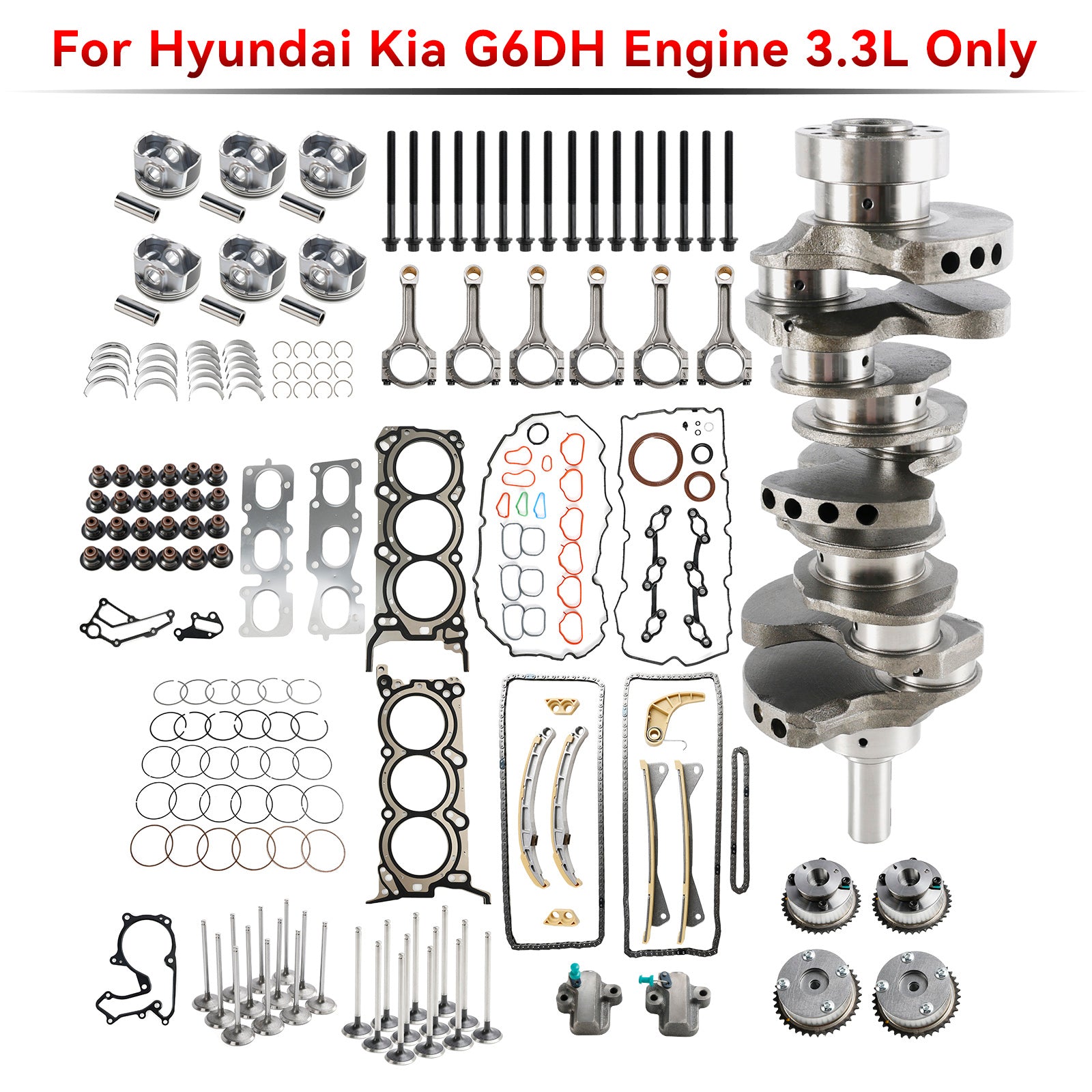 2013-2017 Hyundai Azera 3.3L G6DH 3.3L Engine Rebuild Overhaul Kit w/ Crankshaft Rods Timing