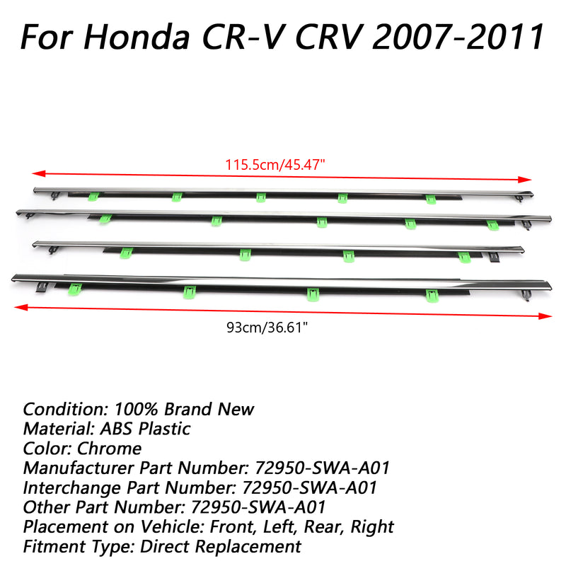4x Car Window Moulding Trim Weatherstrips Seal Fits For Honda CR-V CRV 2007-2011