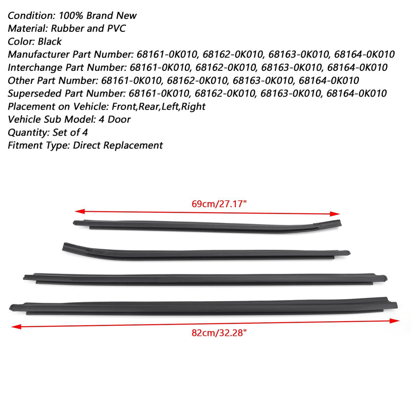 Car Window Weatherstrip Seal Belt Moulding 4 Doors For Toyota Hilux SR5/VIGO/MK6 PICKUP 2005-2015 Generic