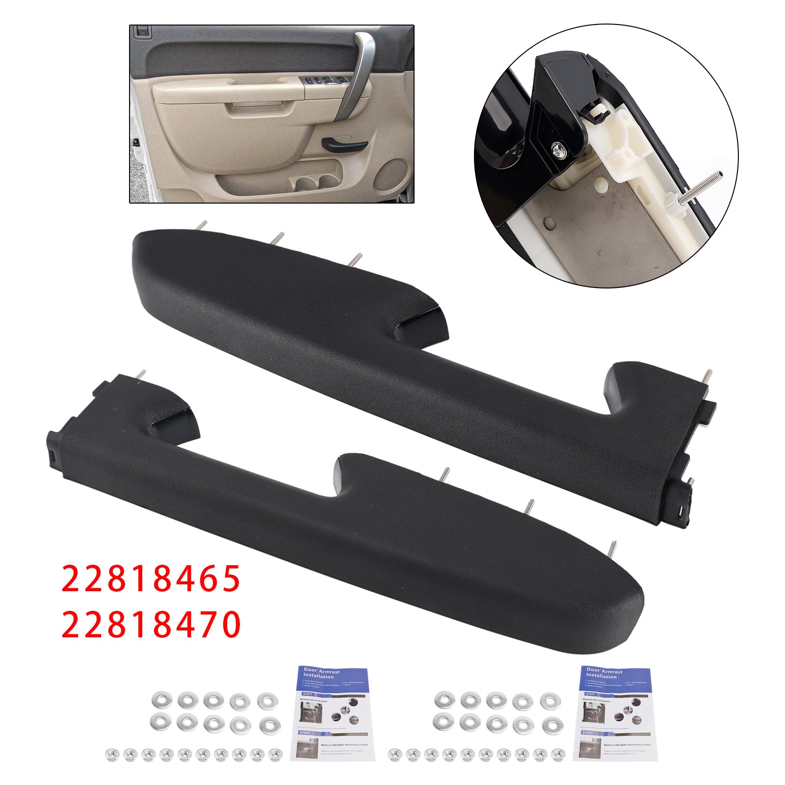 Front Armrest Repair Kit For Chevy Silverado 1500 2500HD 3500HD 2010-2014 Black