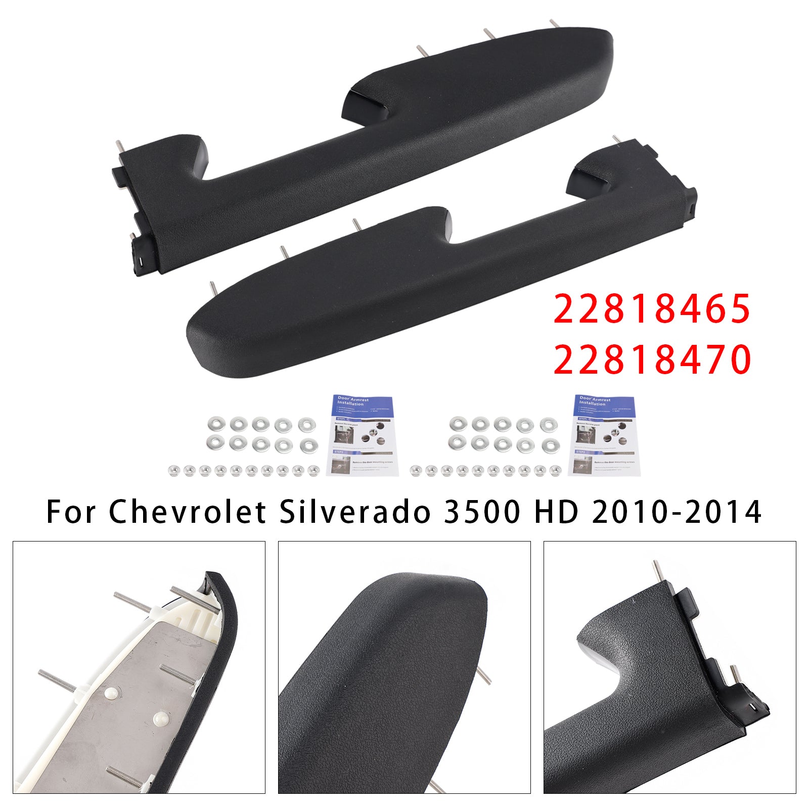 Front Armrest Repair Kit For Chevy Silverado 1500 2500HD 3500HD 2010-2014 Black