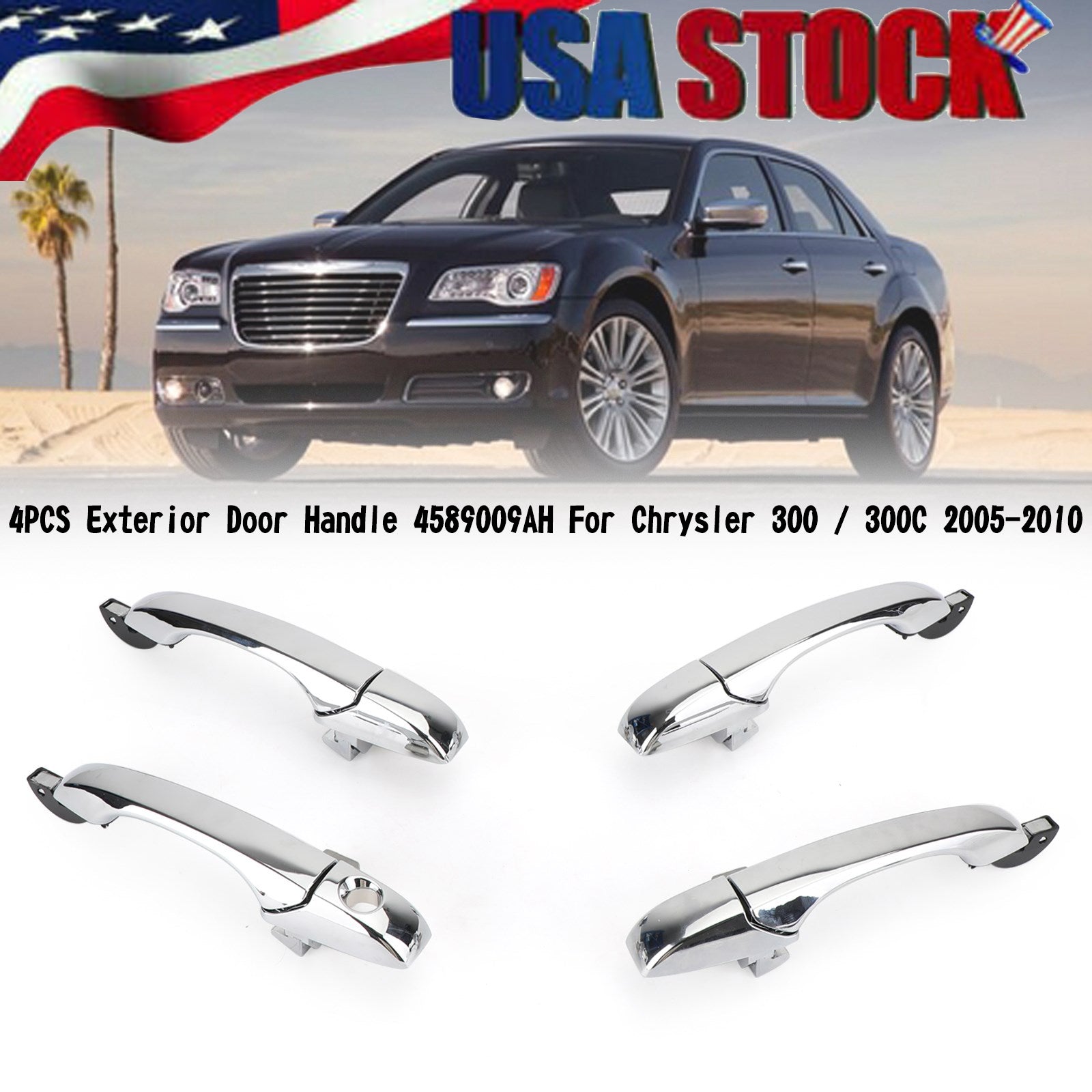 4x Exterior Door Handle 4589009AH Chrome For Chrysler 300 / 300C 2005-2010 AU