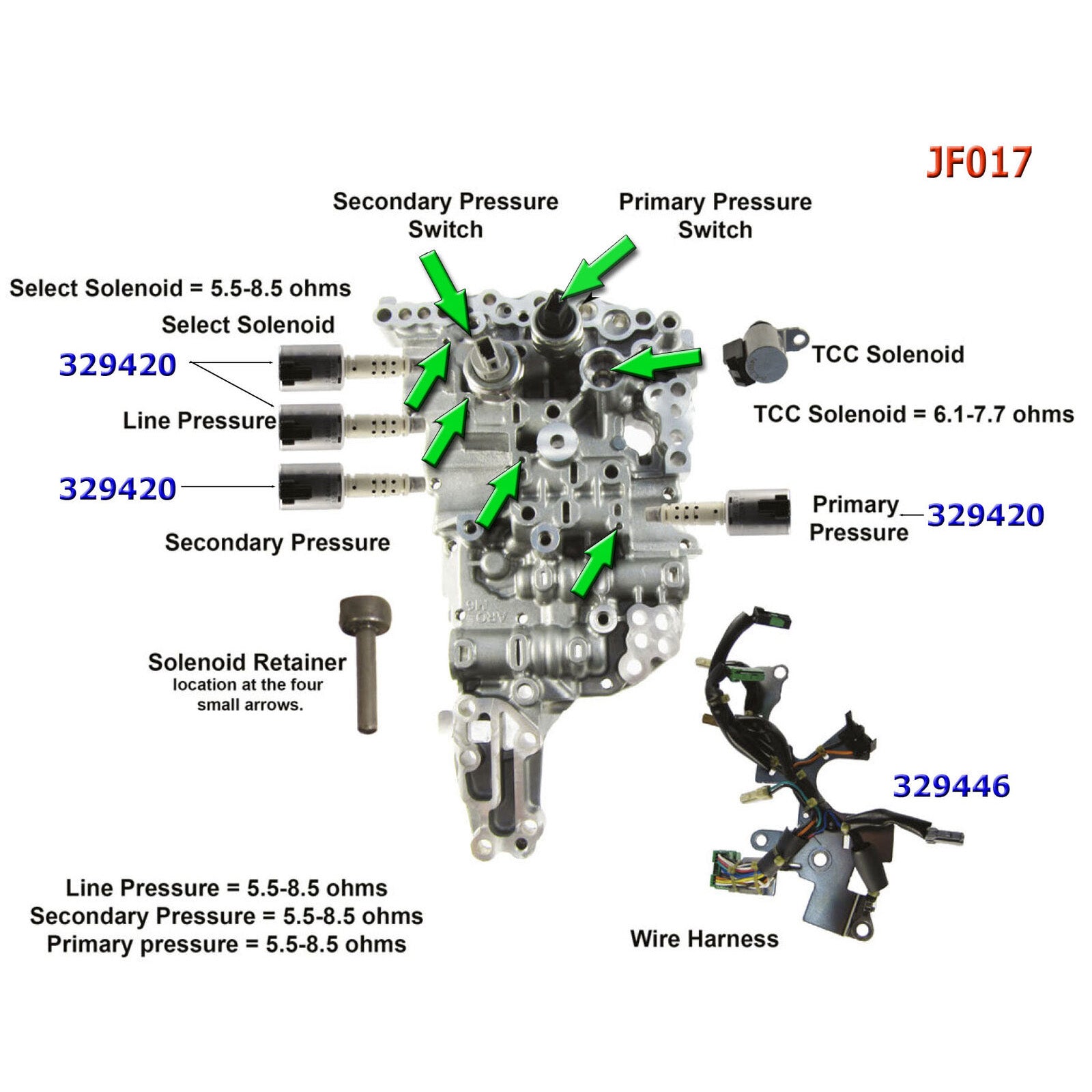 Kit de solenoides de transmisión CVT JF016E JF017E para Infiniti JX35 Nissan