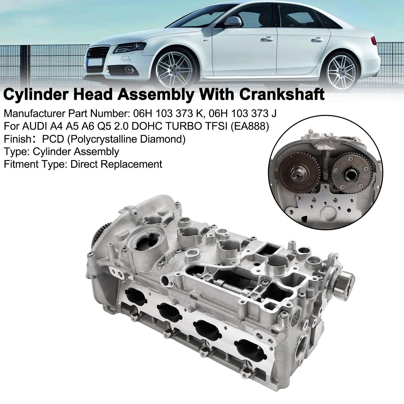 06H103373J Cylinder Head Assembly Crankshaft For AUDI A4 A5 A6 Q5 2.0 DOHC TFSI (EA888)