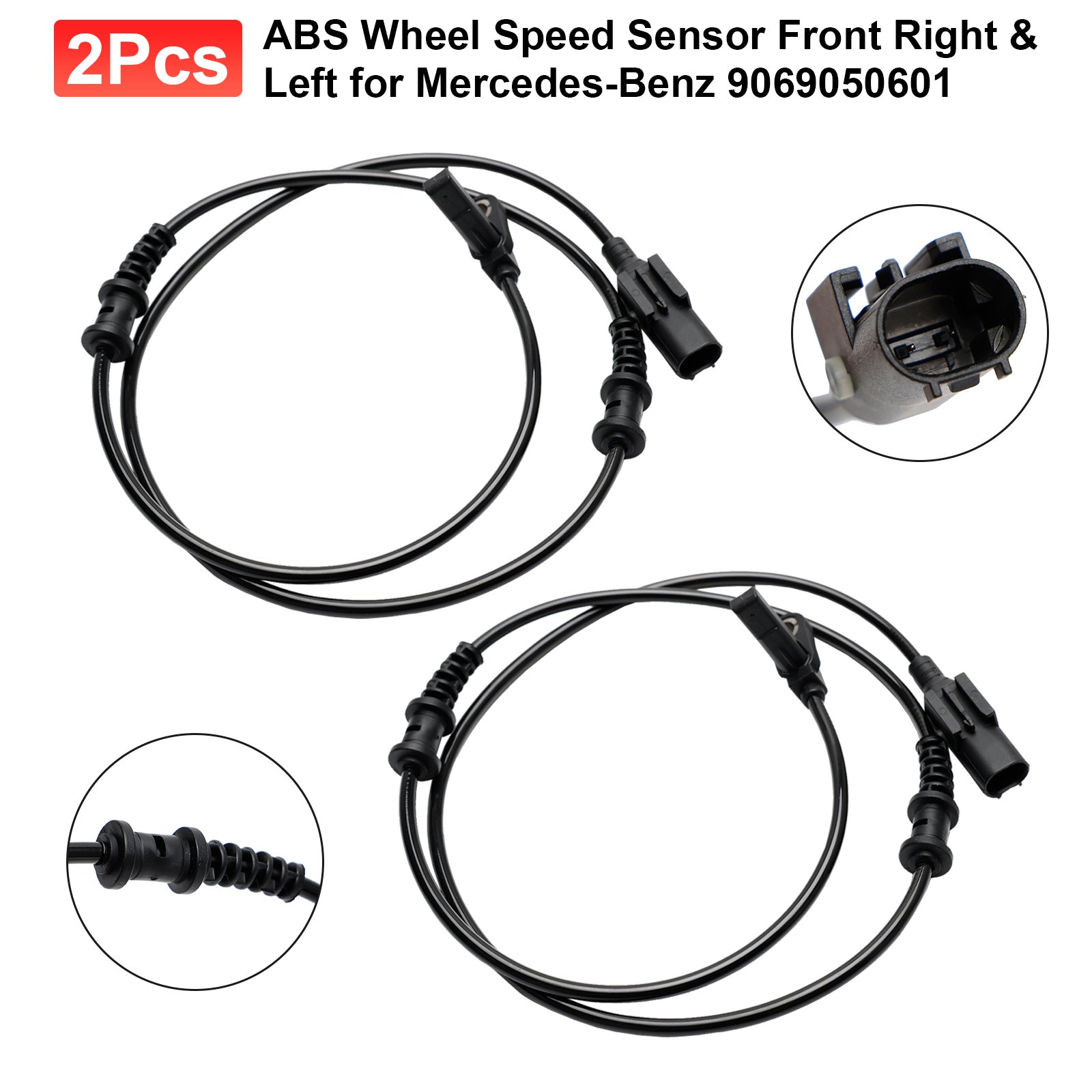 2Pcs ABS Wheel Speed Sensor Front Right & Left for Mercedes-Benz 9069050601