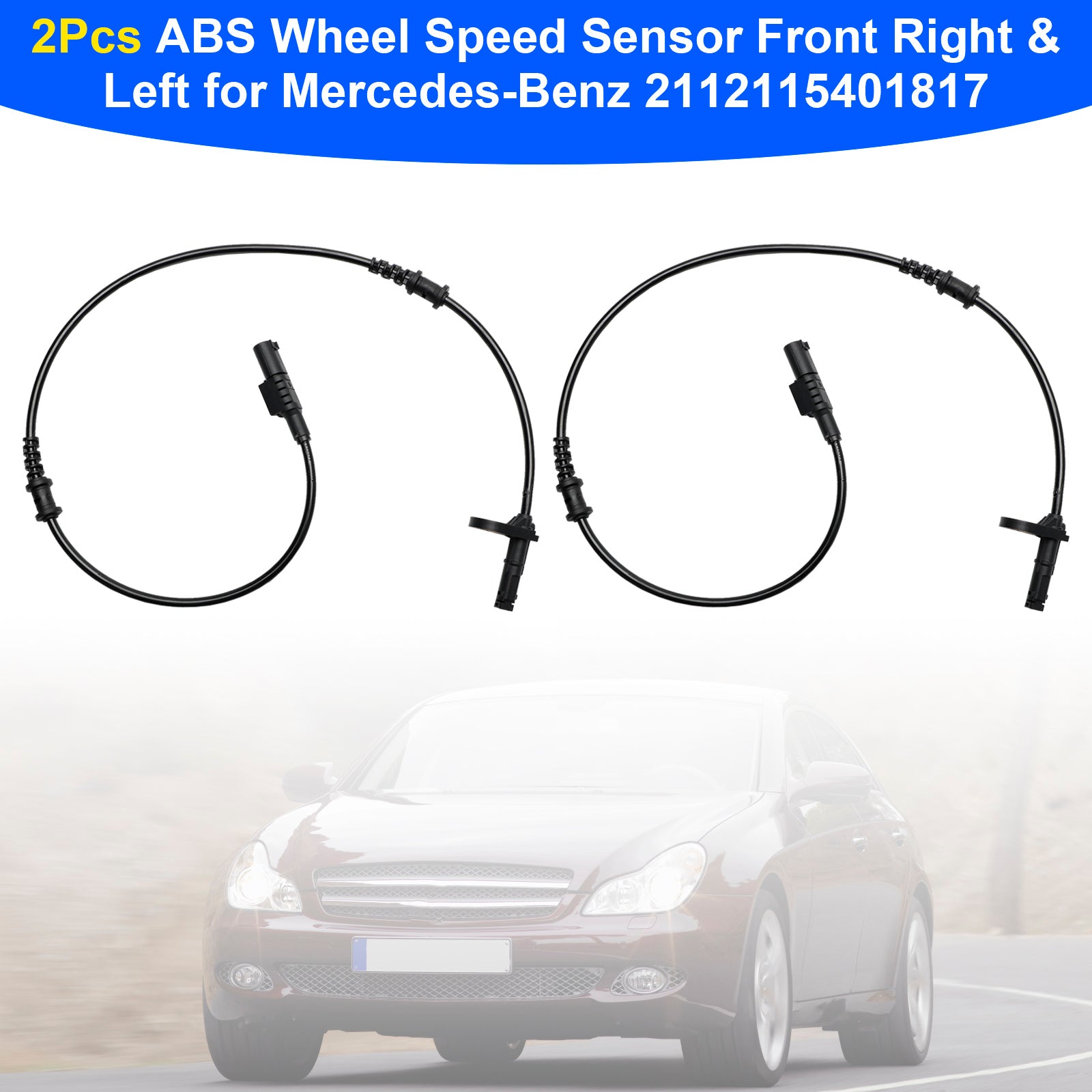 2Pcs ABS Wheel Speed Sensor Front Right & Left for Mercedes-Benz 2112115401817