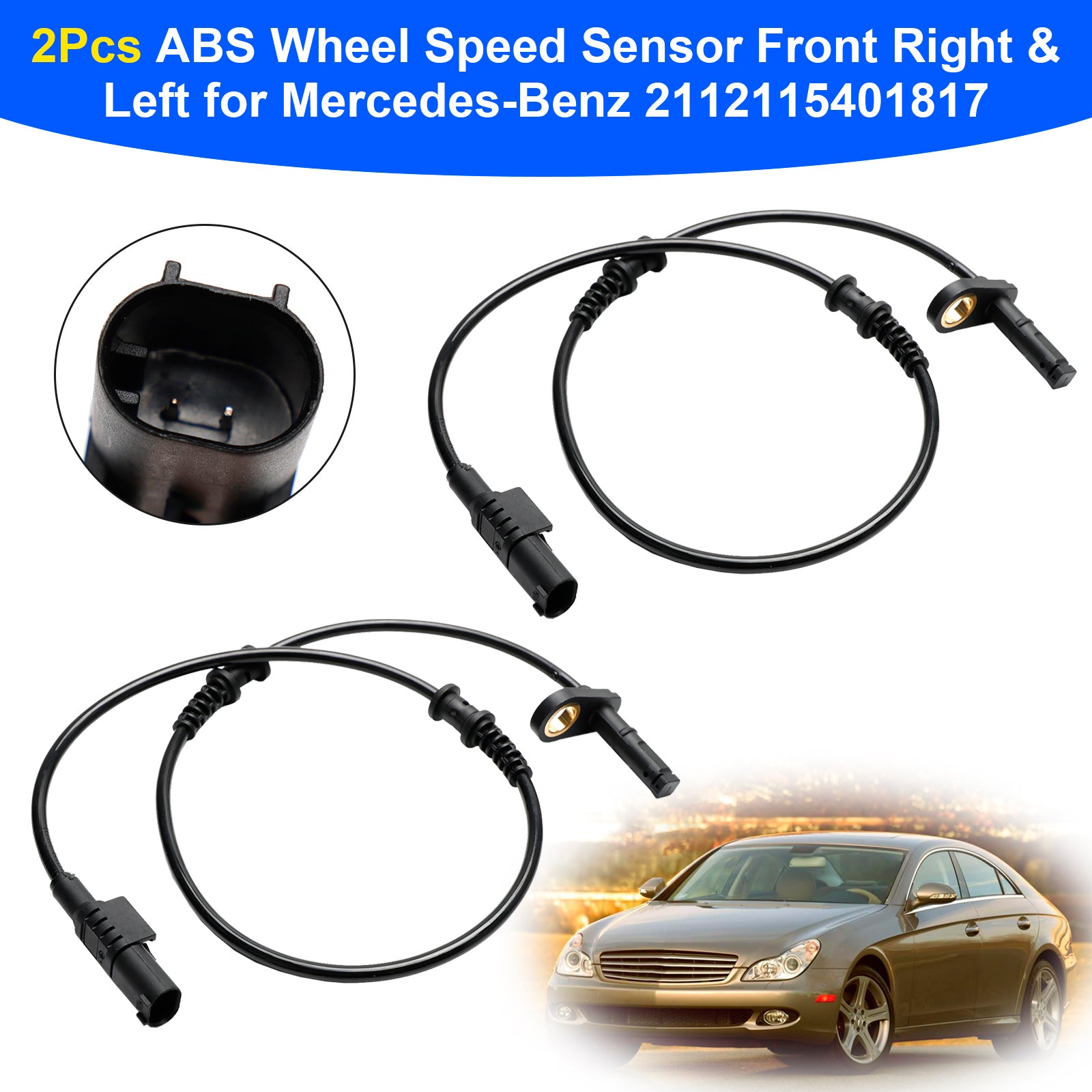 2Pcs ABS Wheel Speed Sensor Front Right & Left for Mercedes-Benz 2112115401817