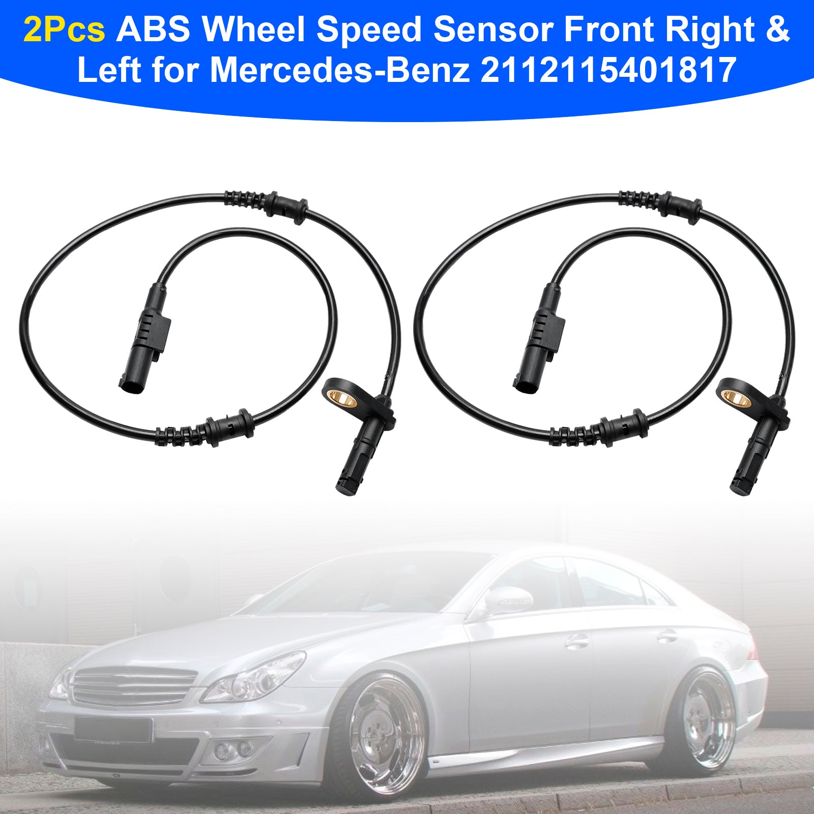 2Pcs ABS Wheel Speed Sensor Front Right & Left for Mercedes-Benz 2112115401817