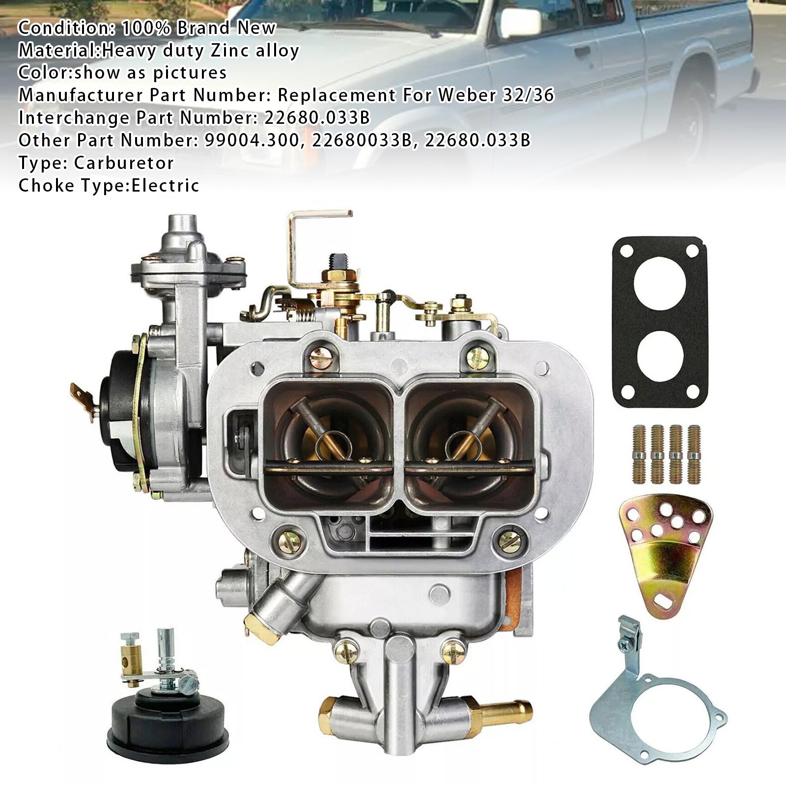 1975-1980 Datsun Pickup L20(2000cc) PL620은 Holley 32/36 DGV DGEV DGAV용 전기 초크가 있는 510, 610 및 710 2배럴 기화기에도 맞습니다.