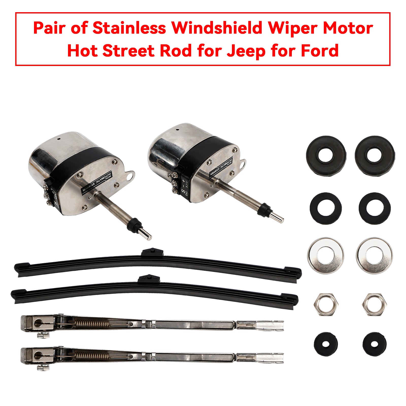 Pair of Stainless Windshield Wiper Motor Hot Street Rod for Jeep for Ford