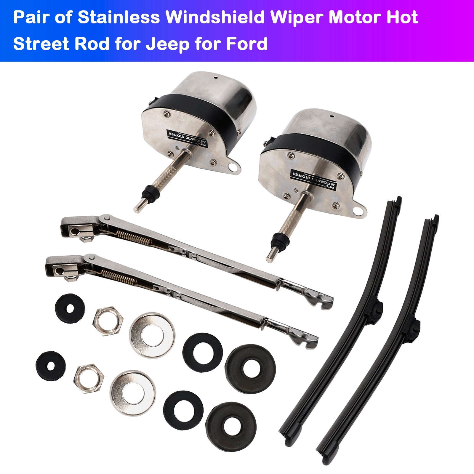 Pair of Stainless Windshield Wiper Motor Hot Street Rod for Jeep for Ford