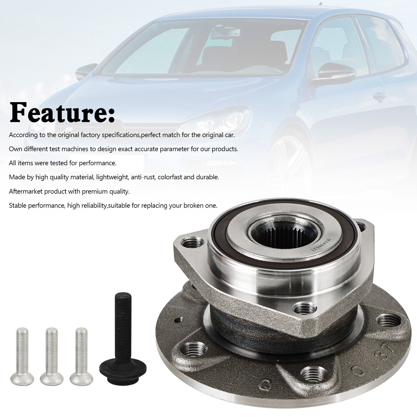 1K0498621 Front Wheel Bearing Hub w/3 Holes For Audi A3 VW Caddy MK3 Golf 5/6/7 Fedex Express