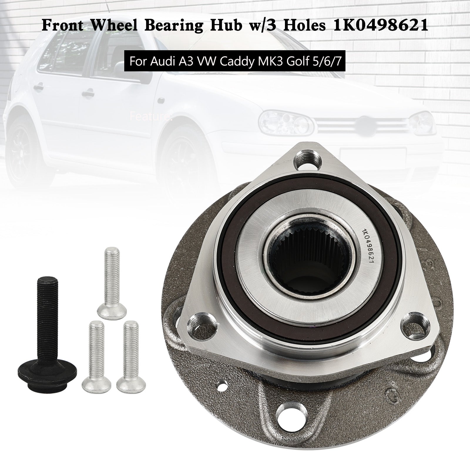 1K0498621 Front Wheel Bearing Hub w/3 Holes For Audi A3 VW Caddy MK3 Golf 5/6/7 Fedex Express