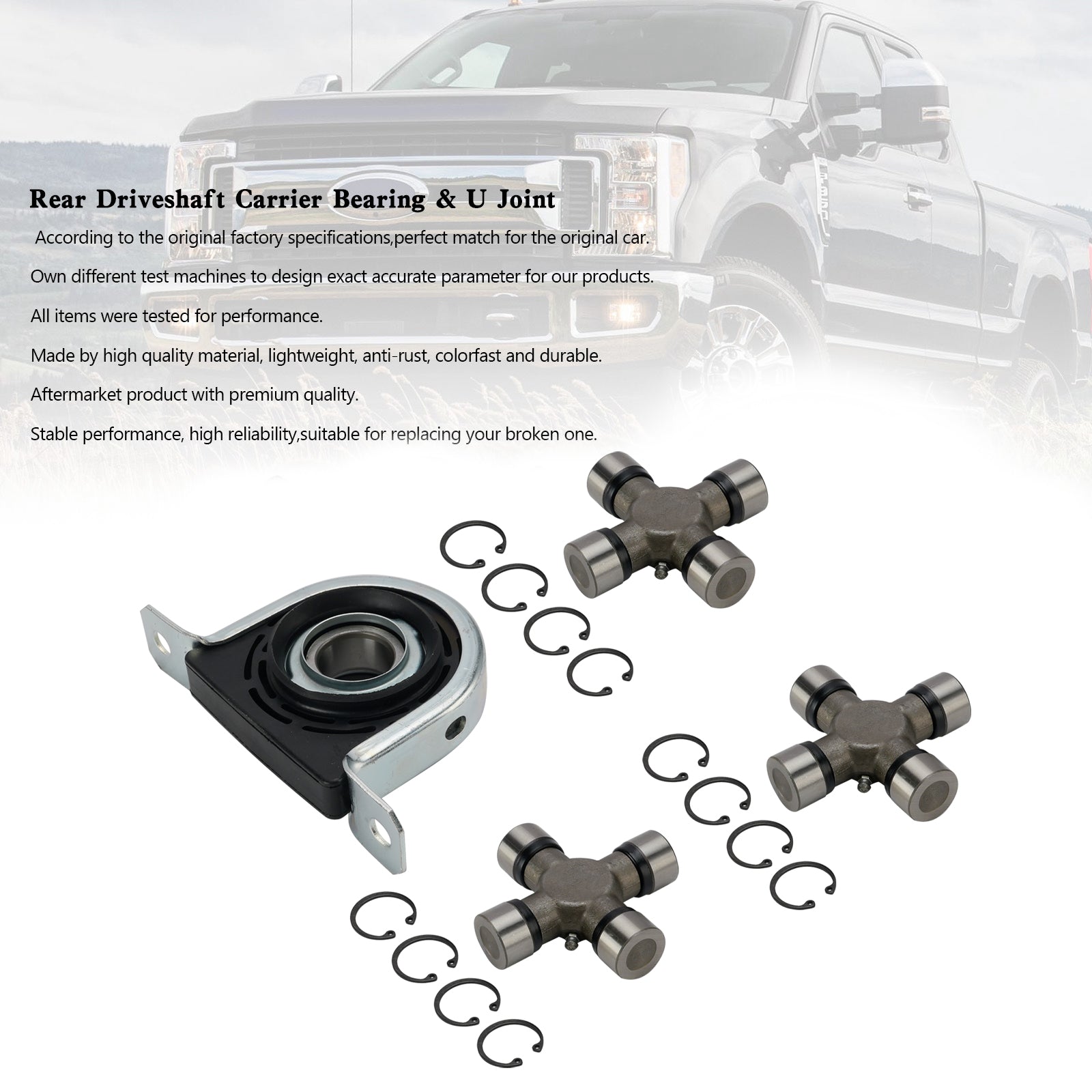 Driveshaft Carrier Bearing and U Joint Kit For 1999-2010 Ford F250 F350 Superduty 4WD