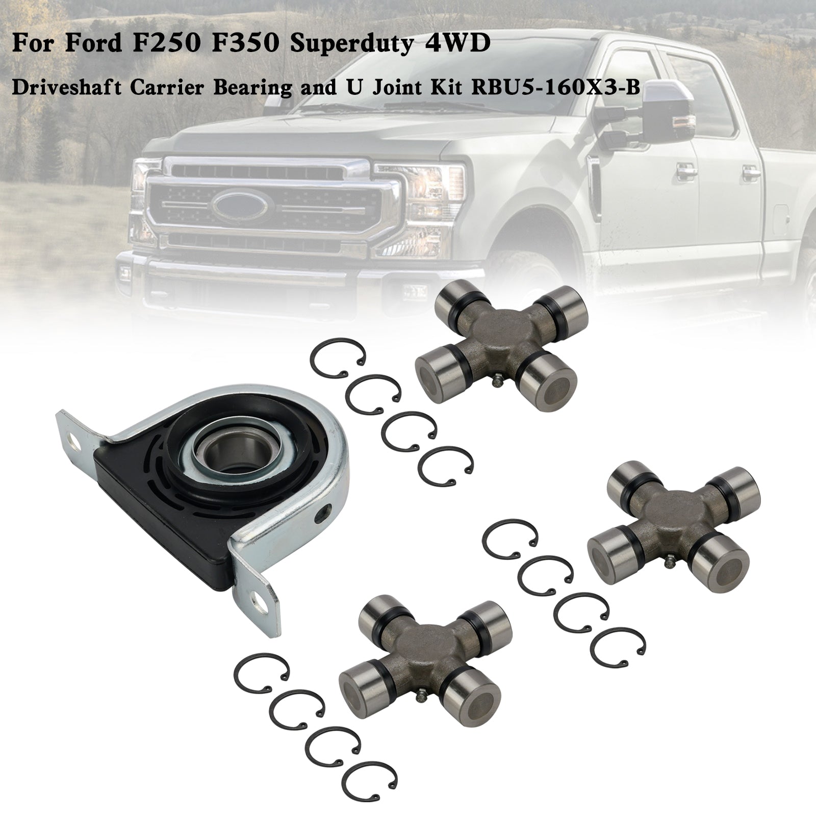 Driveshaft Carrier Bearing and U Joint Kit For 1999-2010 Ford F250 F350 Superduty 4WD