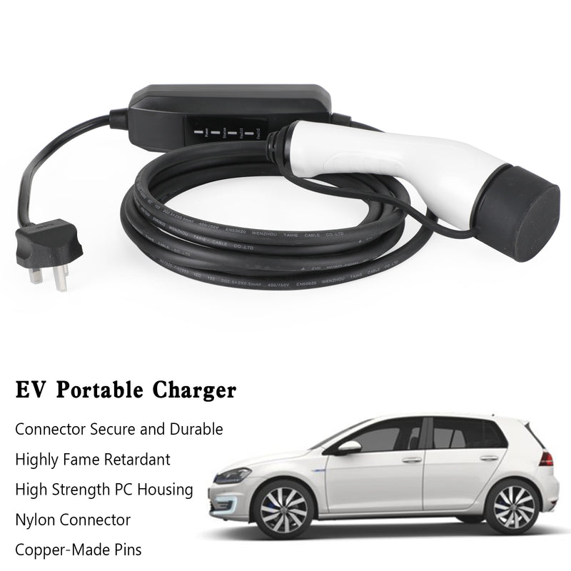 Protable 13A EV Charging Cable Type 2 UK Plug 3 Pin Electric Car Charger 5.5M