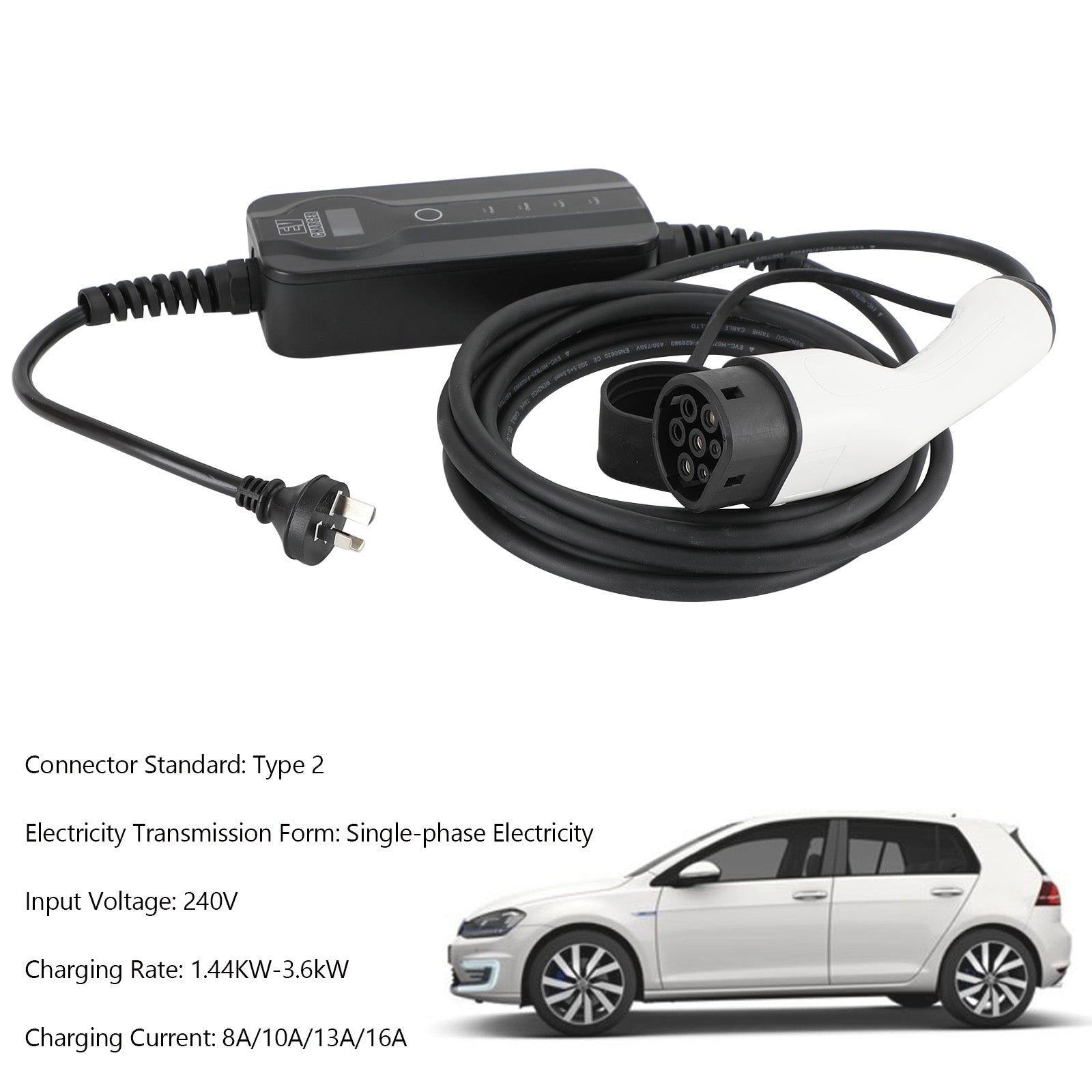 Level 2 EV Charging Cable Au Plug Electric Car Charger 240V 8/10/13/16A 19.68FT