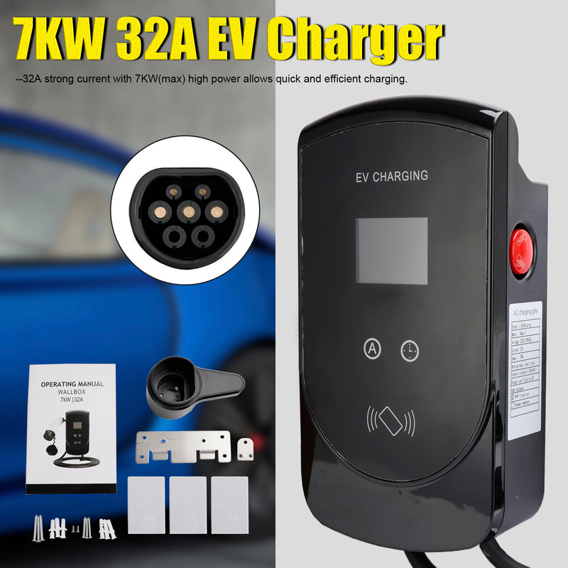 7KW 32A EV Charger Type 2 Plug Home Electric Vehicle Charging Station Wallbox 28FT