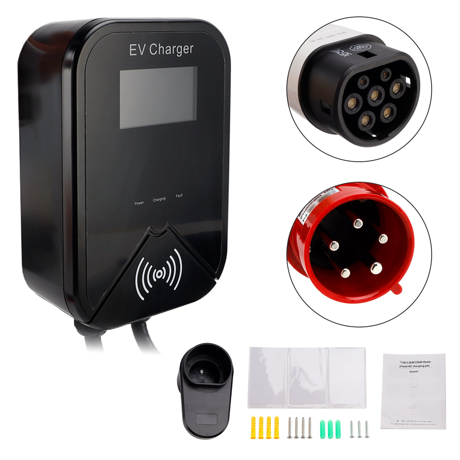 Cargador EV, caja de pared de carga, unidad de enchufe rápido EV WallBox 32A 22KW Type2 IP65