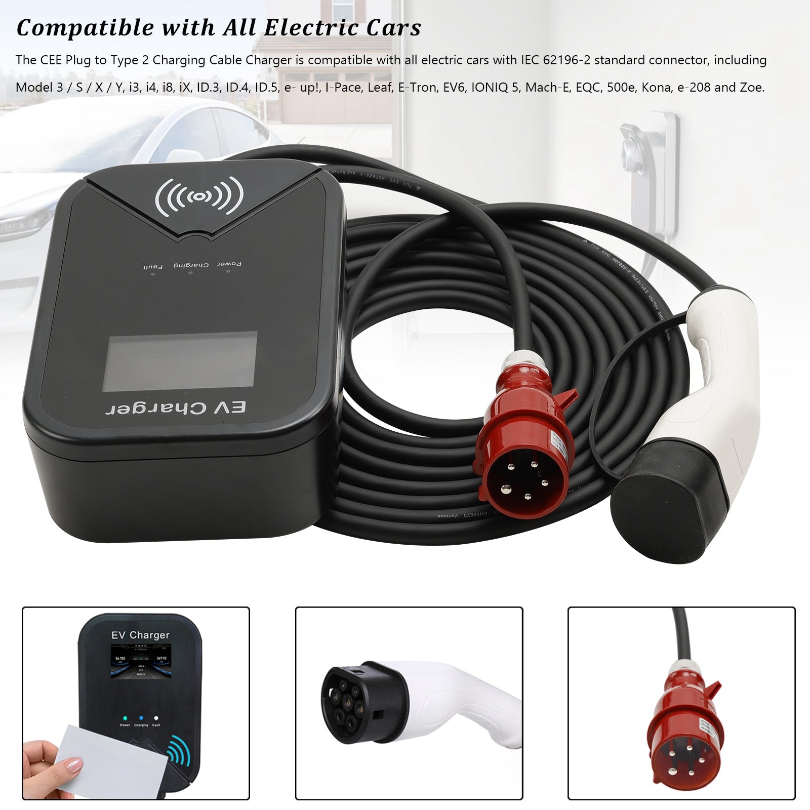 EV Charger Type 2 22KW Home Charging Station 32A Wallbox 7m Charging Cable With Charger Holder APP Control CEE 3-Phase Plug For All EV and PHEVs