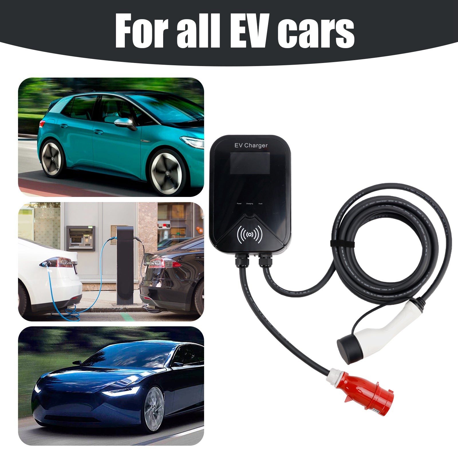 Cargador EV, caja de pared de carga, unidad de enchufe rápido EV WallBox 32A 22KW Type2 IP65