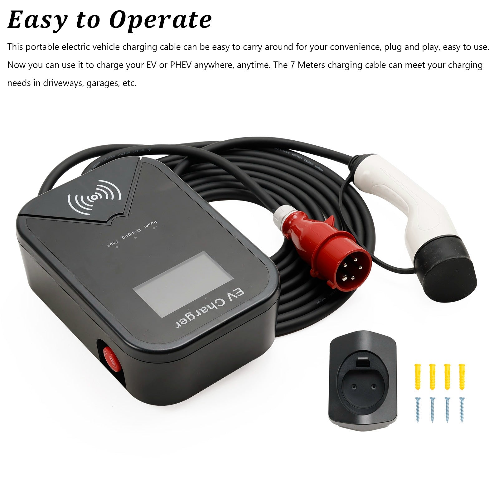 EV Charger Type 2 22KW Home Charging Station 32A Wallbox 7m Charging Cable With Charger Holder APP Control CEE 3-Phase Plug For All EV and PHEVs