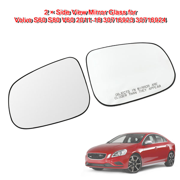 2 ≠ Cristal de espejo retrovisor lateral para Volvo S60 S80 V60 2011-18 30716923 30716924