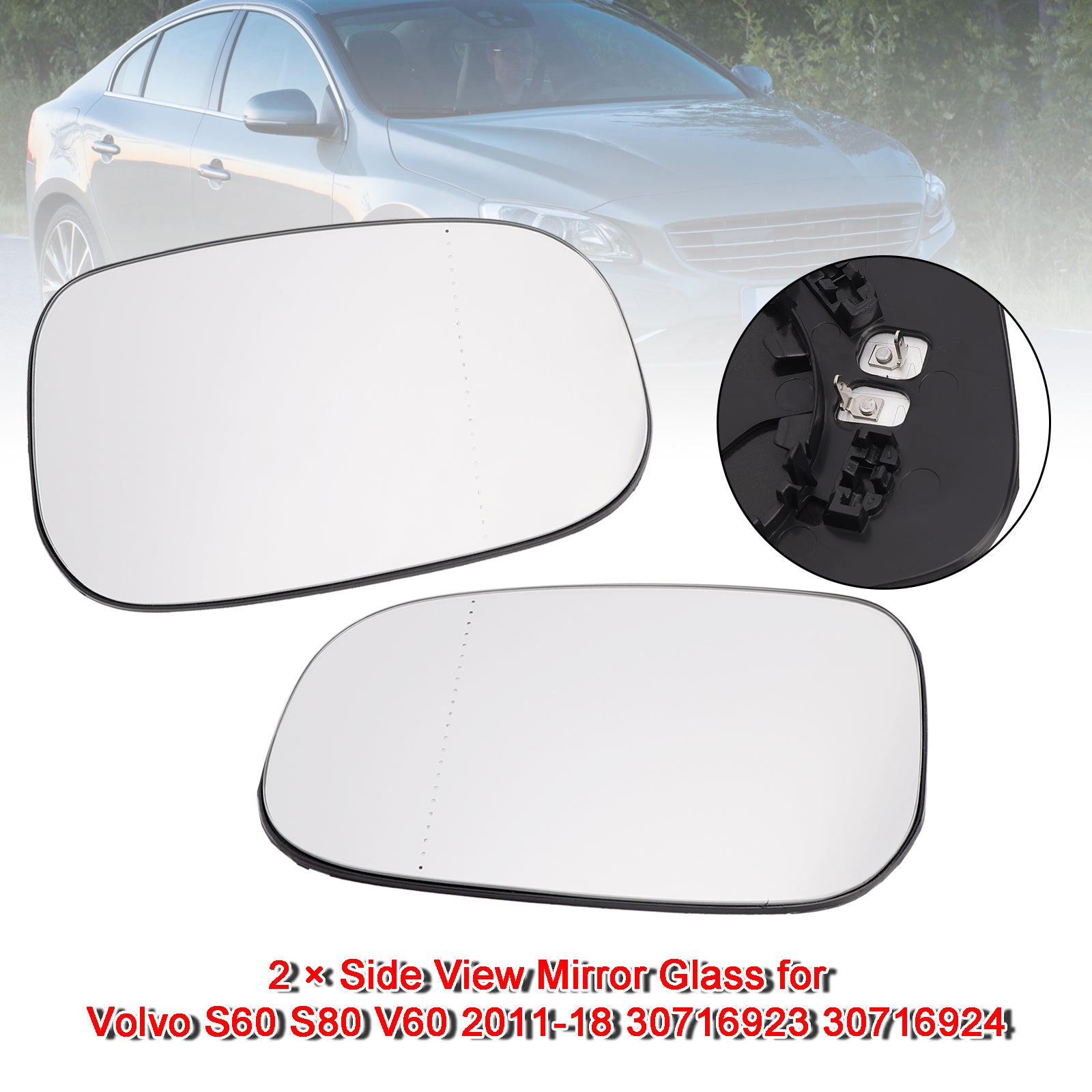 2013-2019 Volvo V40 2x Side View Mirror Glass 30716923 30716924