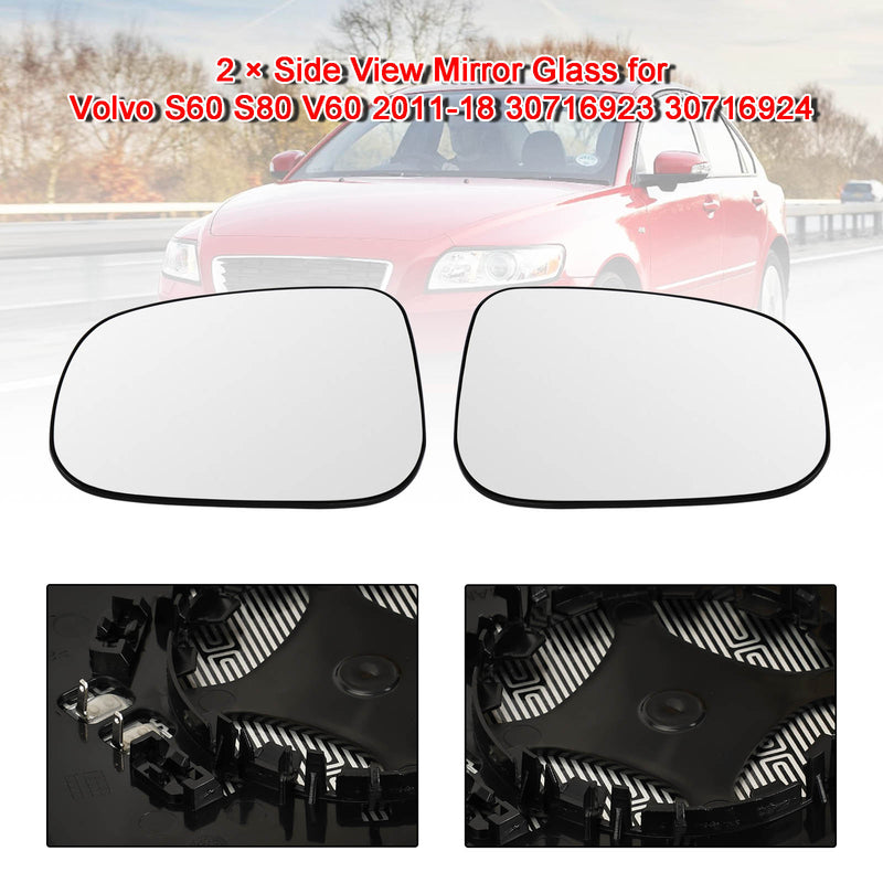 2 ≠ Side View Mirror Glass for Volvo S60 S80 V60 2011-18 30716923 30716924