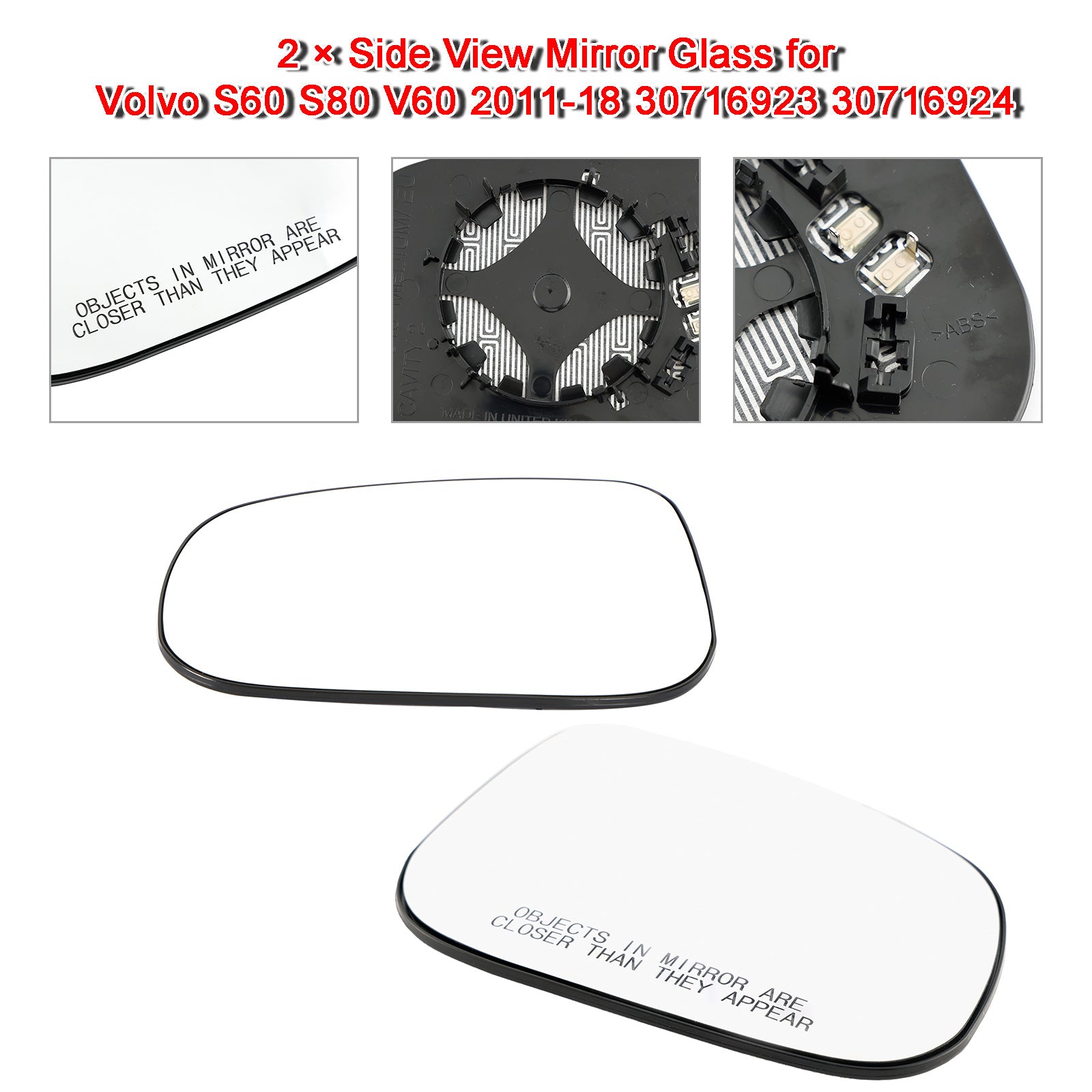 2 ?? Side View Mirror Glass for Volvo S60 S80 V60 2011-18 30716923 30716924