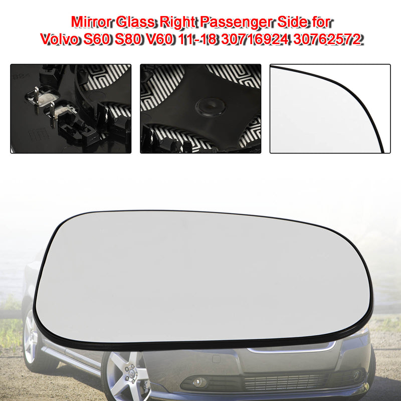 Espejo de cristal derecho del pasajero para Volvo S60 S80 V60 11-18 30716924 30762572