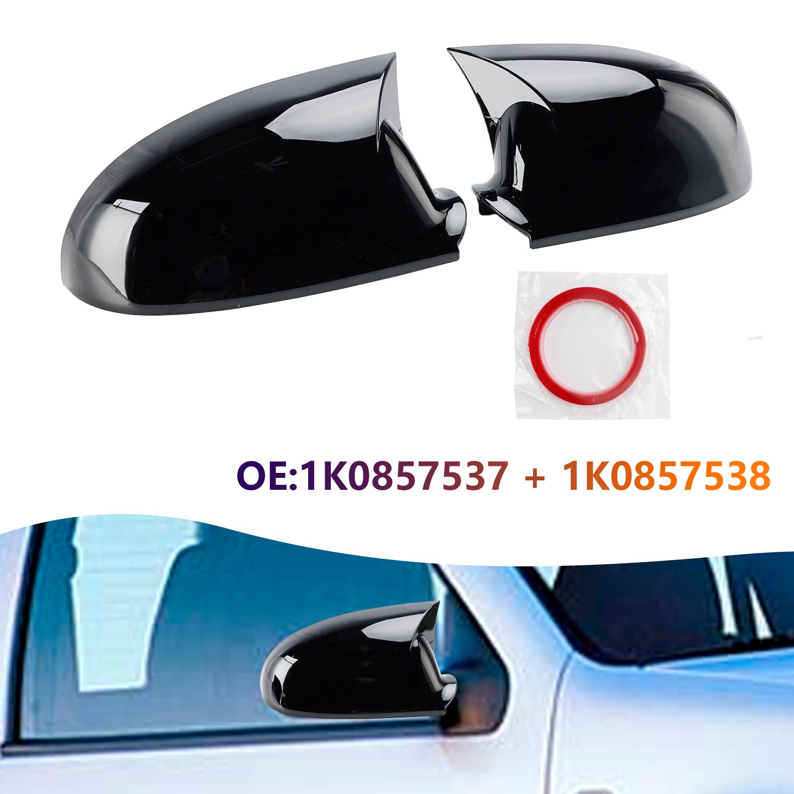 VW Jetta 2005-2011 Gloss Black Wing Door Mirror Cover Caps Left + Right