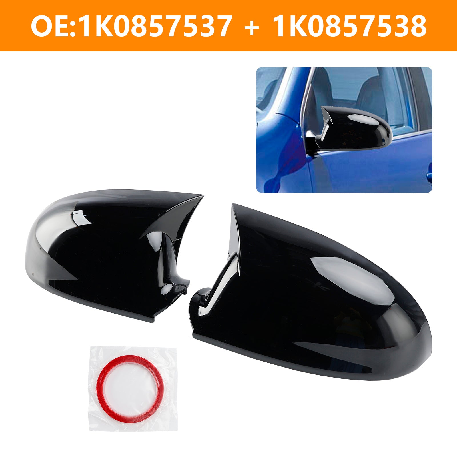 VW Jetta 2005-2011 Gloss Black Wing Door Mirror Cover Caps Left + Right