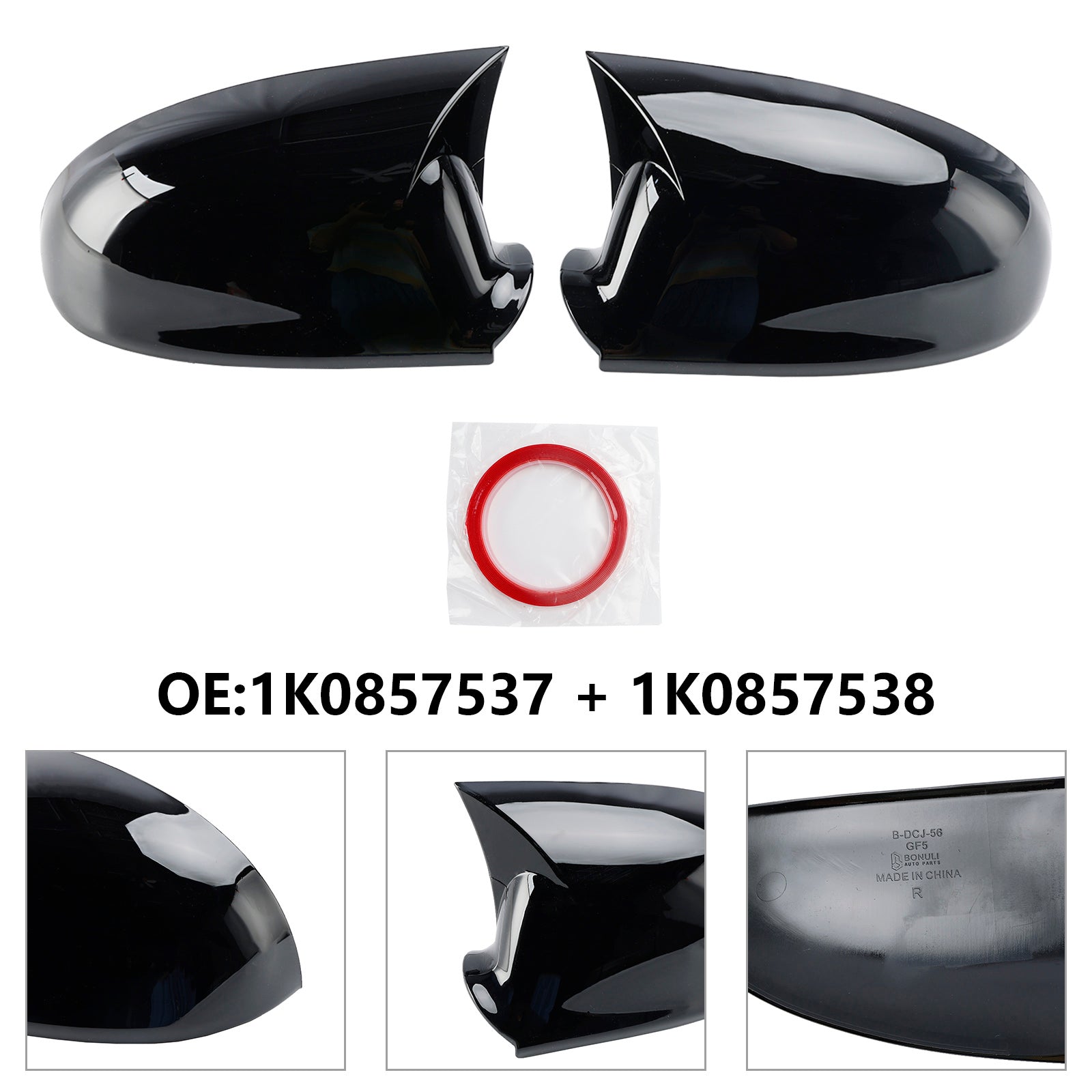 VW Jetta 2005-2011 Gloss Black Wing Door Mirror Cover Caps Left + Right