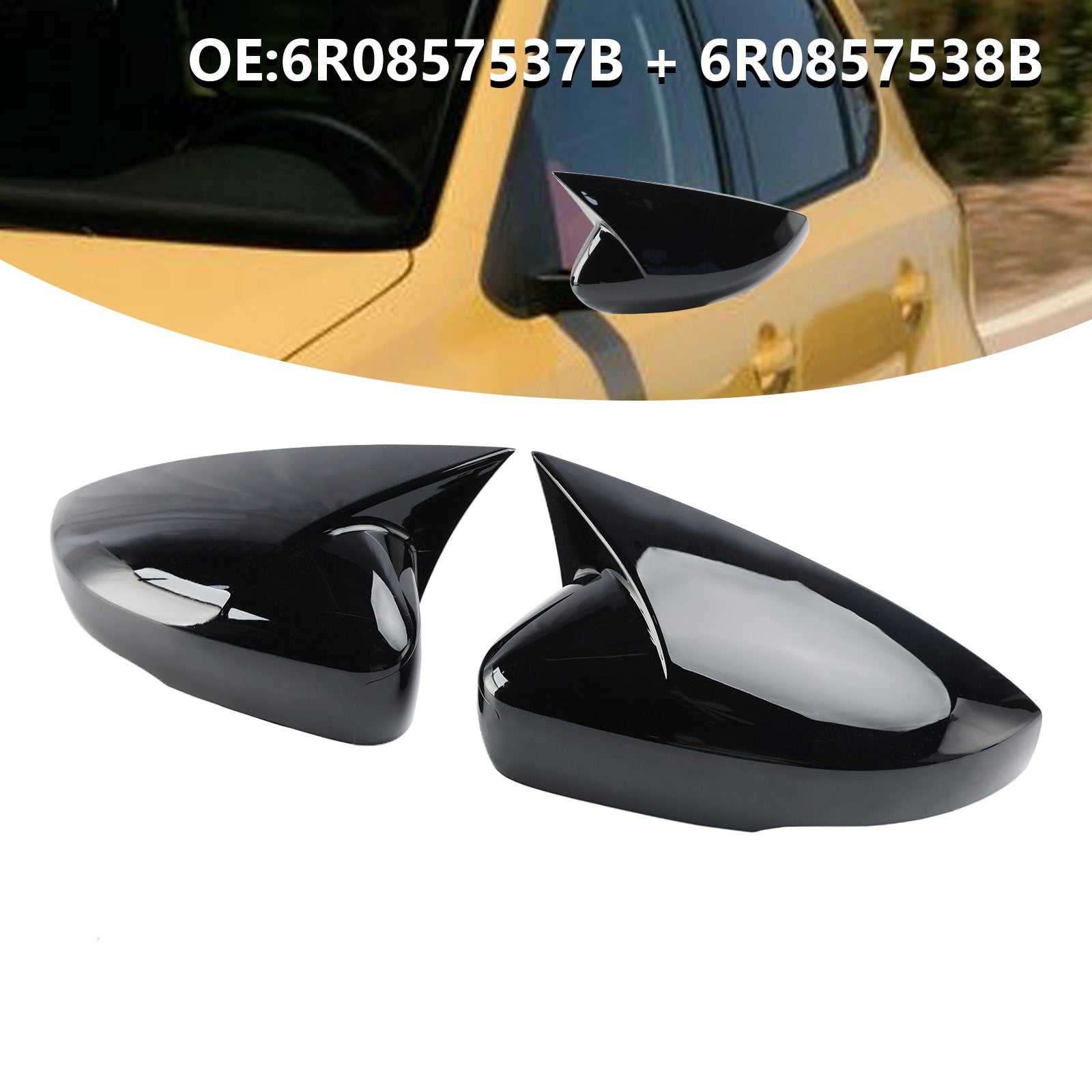 Gloss Black Wing Door Mirror Cover Caps for Left + Right VW Polo MK5 09-17