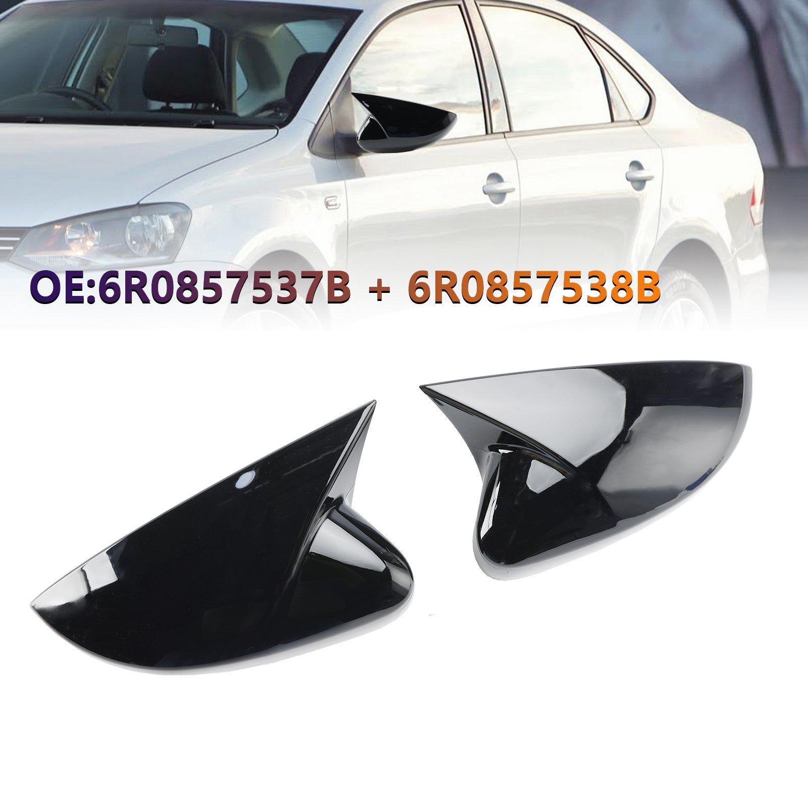 Gloss Black Wing Door Mirror Cover Caps for Left + Right VW Polo MK5 09-17