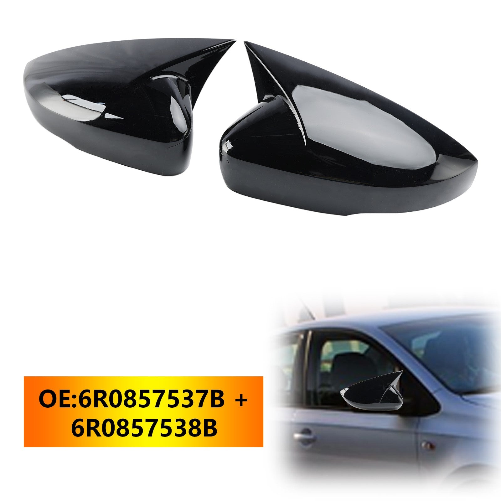 Gloss Black Wing Door Mirror Cover Caps for Left + Right VW Polo MK5 09-17