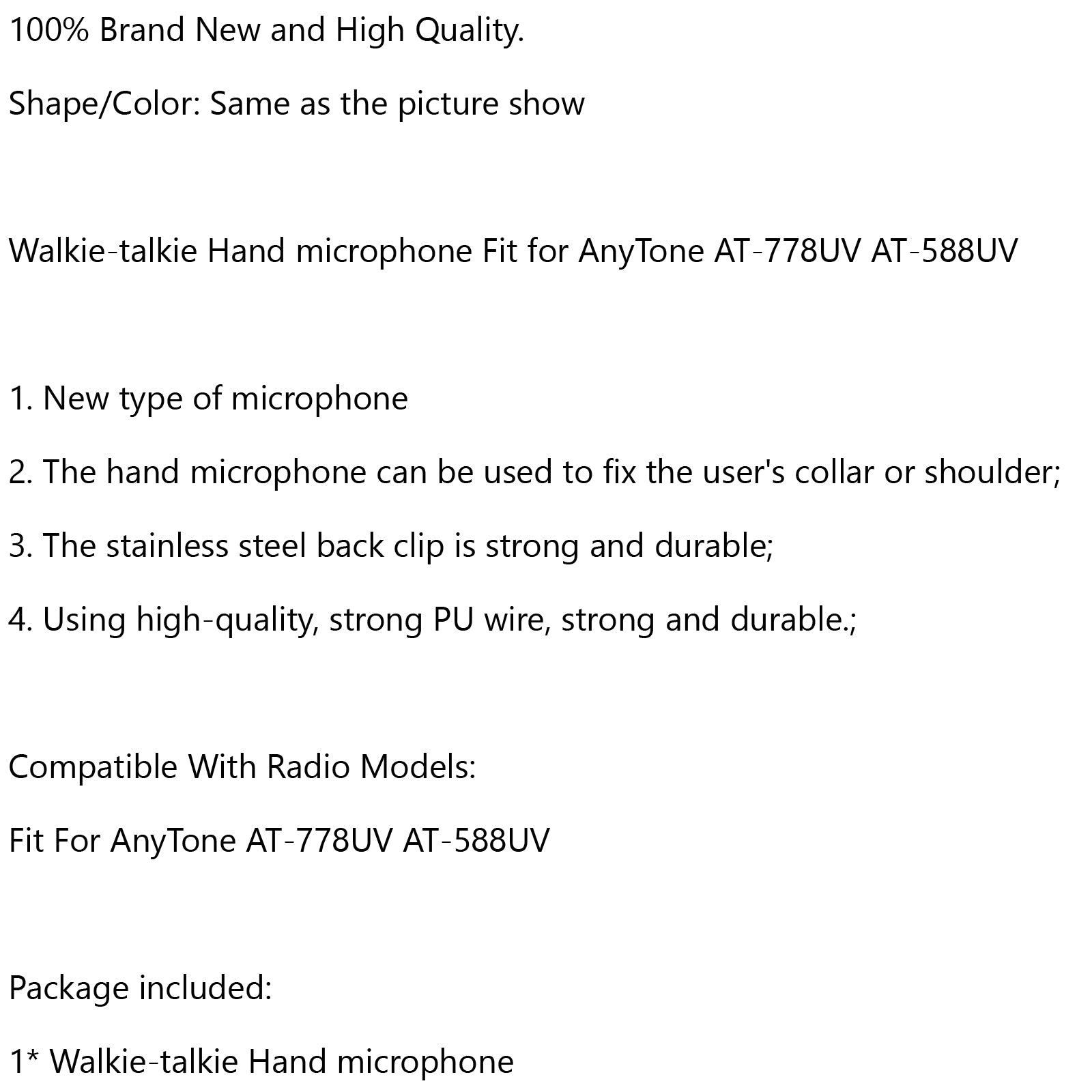 Micrófono walkie-talkie Compatible con el uso del coche para AnyTone AT-778UV AT-588UV