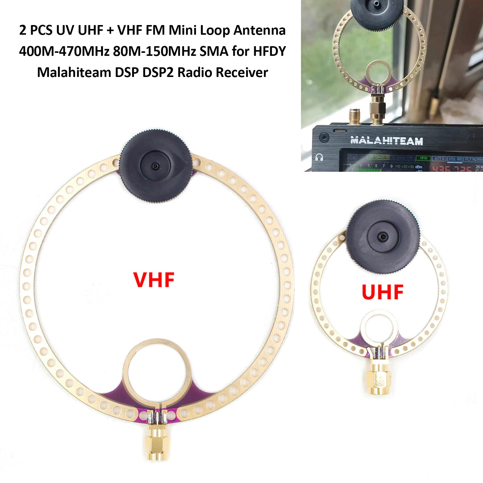 2x دونات VHF UHF FM هوائي حلقة صغيرة لاستقبال الراديو HFDY Malahiteam DSP DSP2