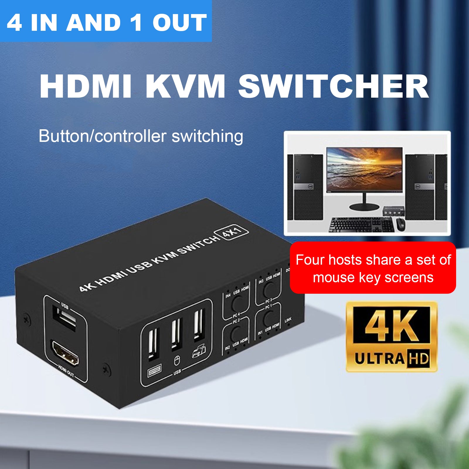 محول قنوات HDMI KVM من أربعة إلى واحد يدعم BLKVM PIKVM