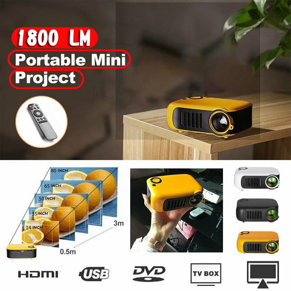 A2000 Mini Portable Projector 1080P Movie Projectors Home Theater Yel US Plug