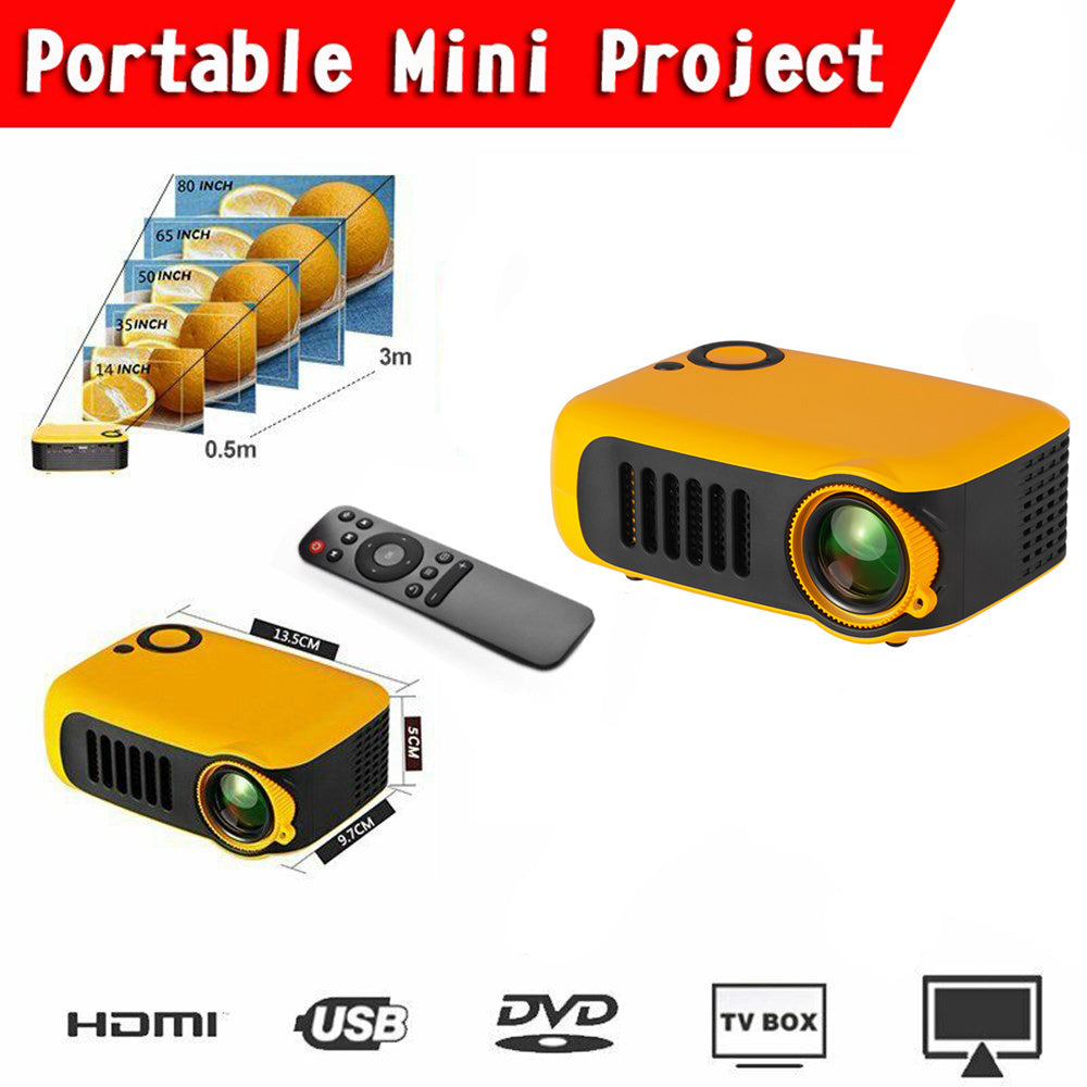 A2000 Mini Portable Projector 1080P Movie Projectors Home Theater Yel US Plug