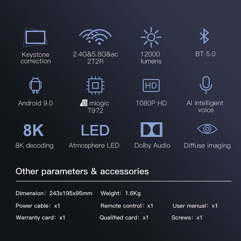 Ultra HD 8K Decodificación Proyección 1080p Android Proyector de películas Hogar HDMI USB US