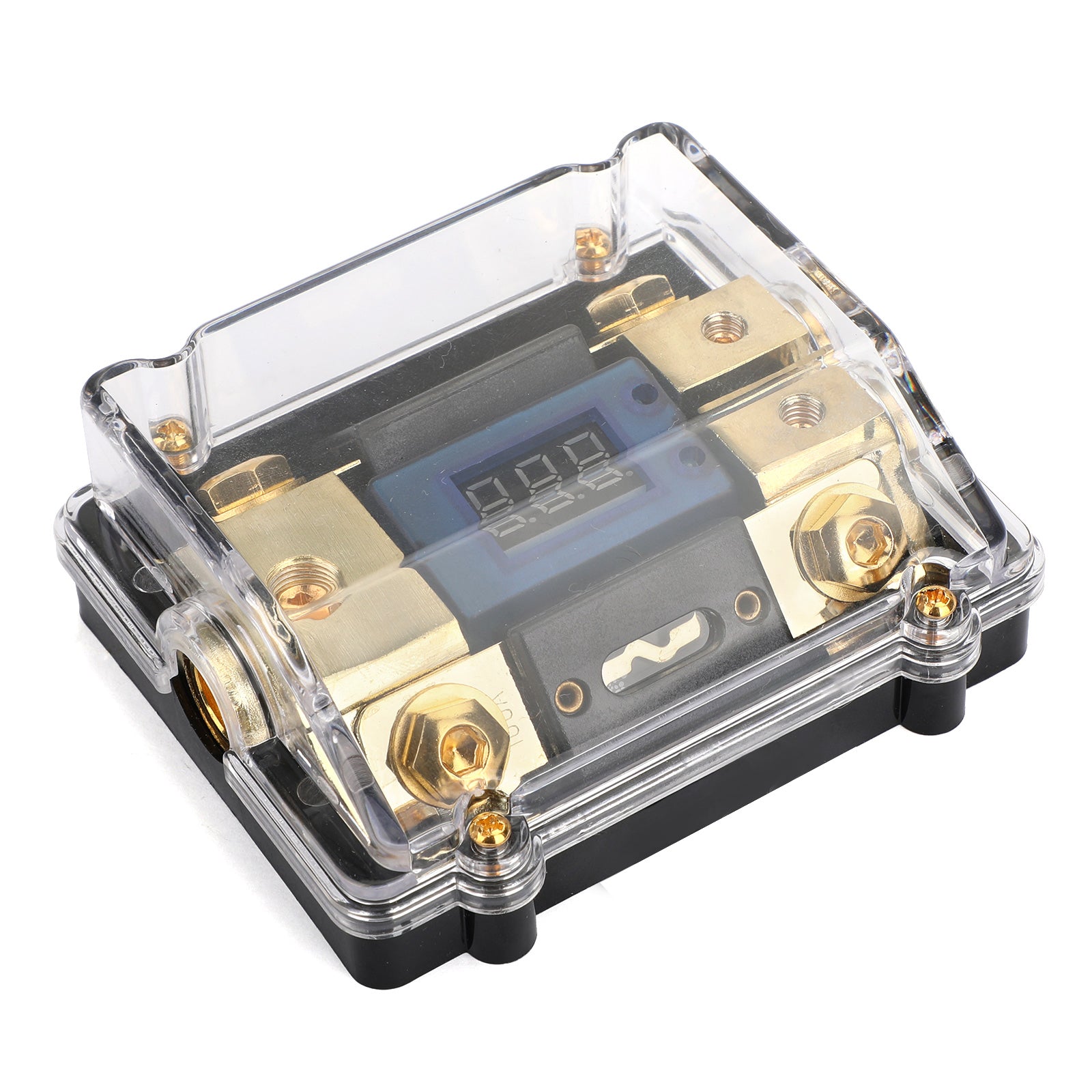 Clear Cover plastic housing LED Display 1x0 IN 2x4GA OUT Distribution Block Fuse Holder Splitter Nickel Plated Heat resistant for Car Audio Marine