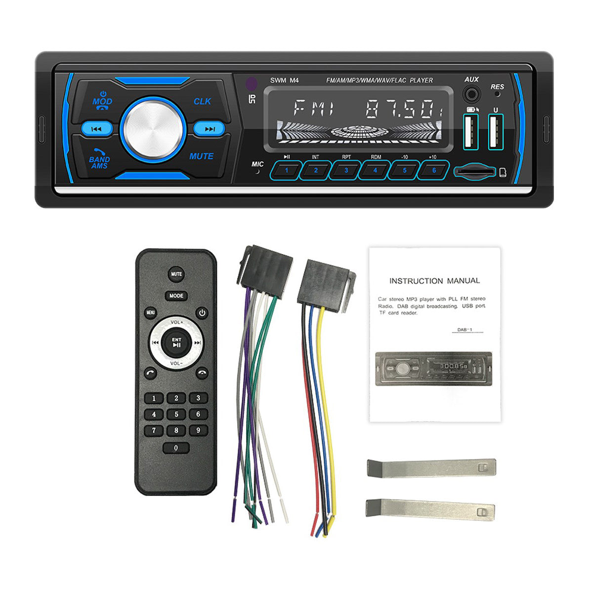 1 DIN Car Radio Bluetooth MP3 Player USB AUX FM Stereo AM RDS DAB In-dash