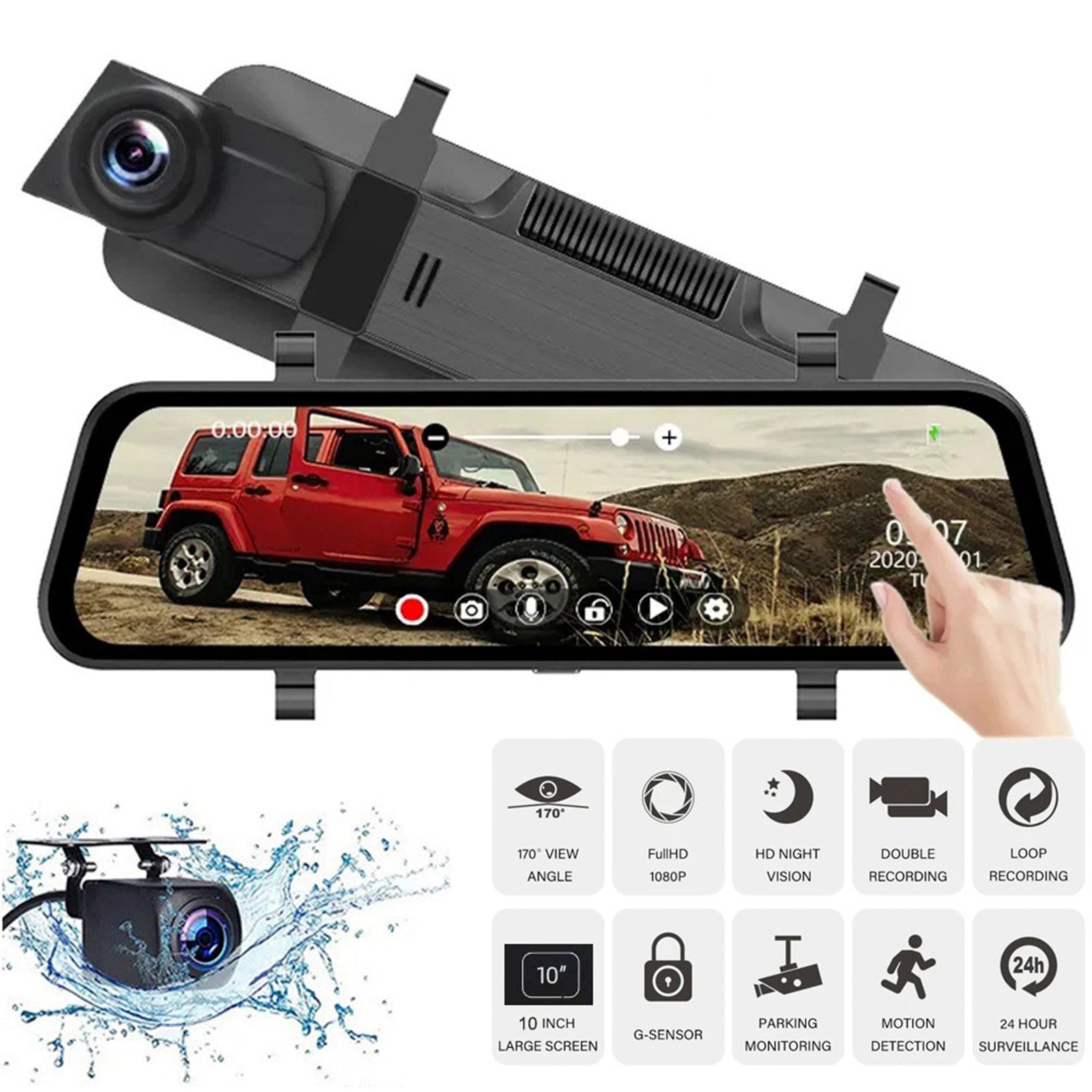 10-inch Full Screen HD 1080P Rearview Mirror Streaming Media Driving Recorder
